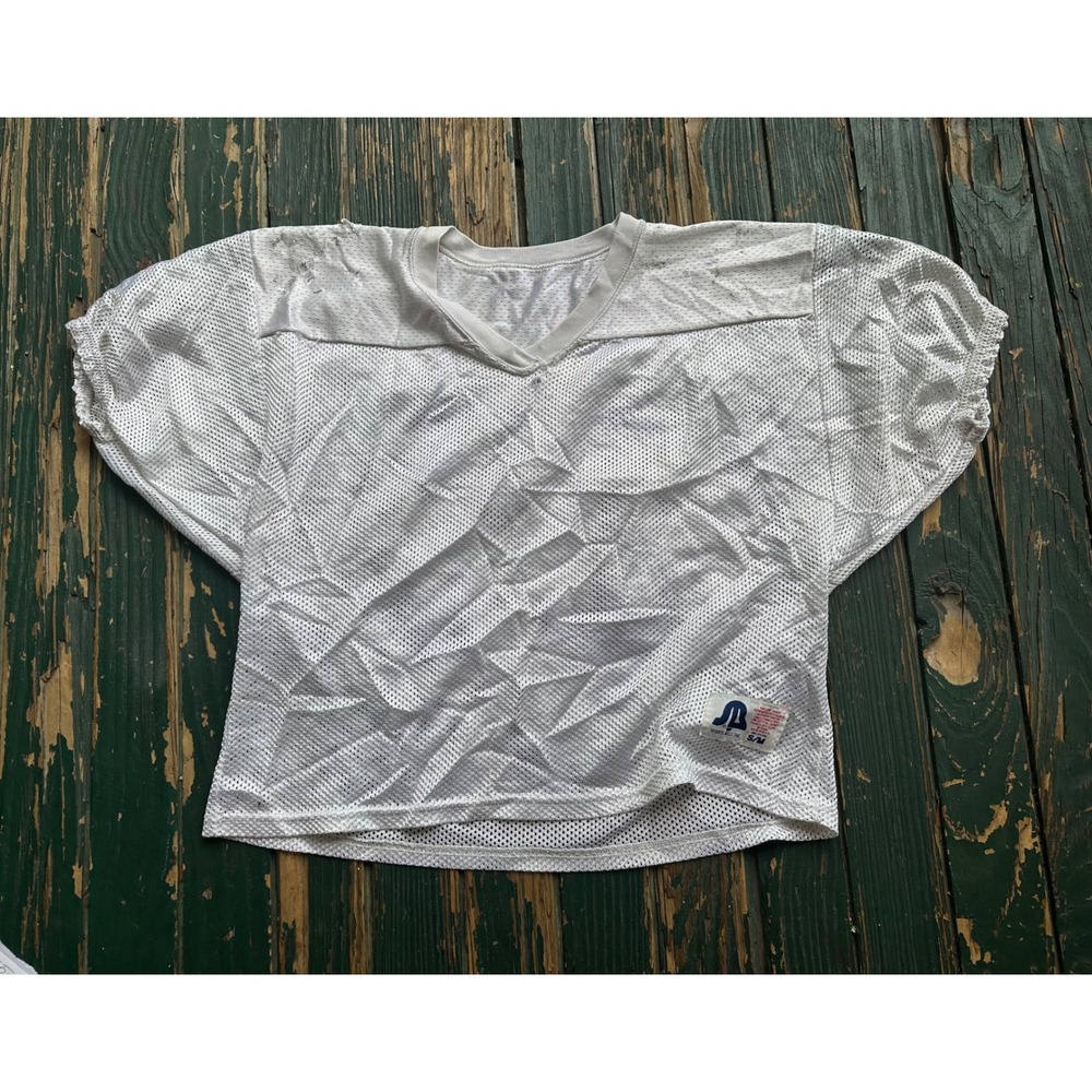 Vintage Sports Belle White Mesh Football Practice Jersey Cropped Green 15 SM